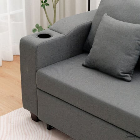 โซฟาเบด CCR FURNITURE รุ่น PHILLY (ฟิลลี่) ขนาด 174 cm. ผ้า สีเทาเข้ม (A1-33) พร้อมที่วางแก้ว_8